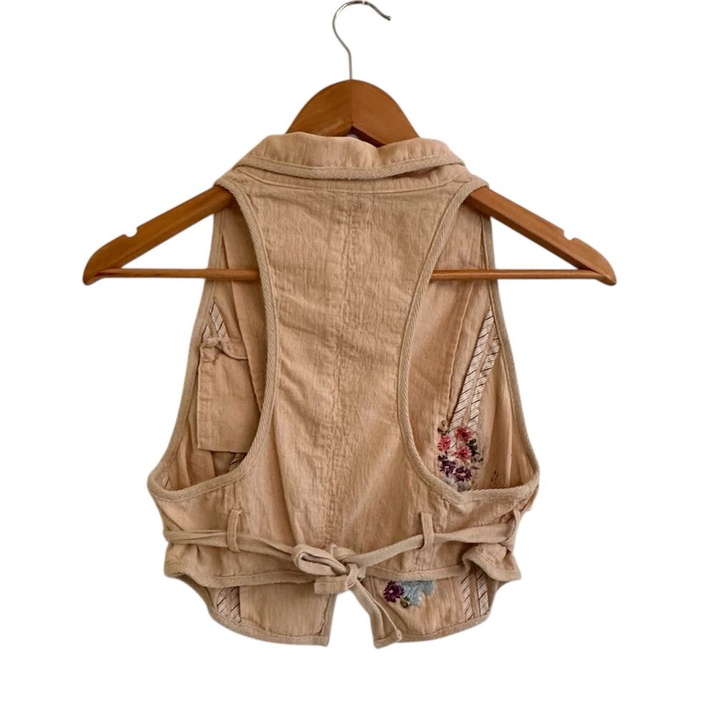 Free People Embroidered Floral Cotton Vest Sz 2 Boho Festival Creamy Tan - Picture 4 of 8